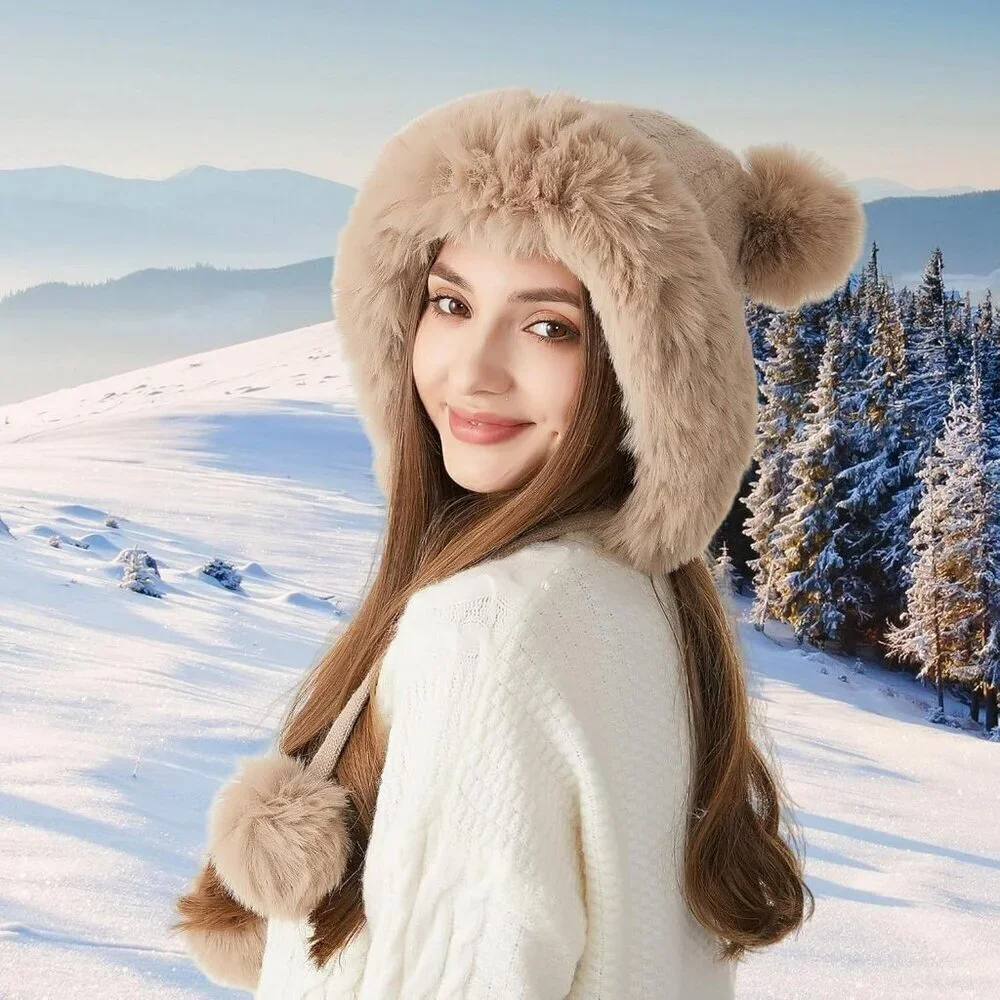 Women Khaki 2Winter Sherpa Beanie Hats Knit Ear Flaps Peruvian Cover Ears
